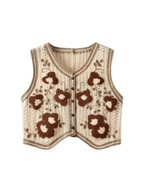 Button Front V Neck Sleeveless Checkered Knit Sweater Vest
